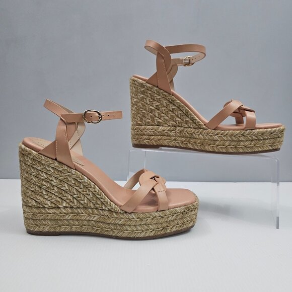 Stuart Weitzman Braida Max Wedge Womens 7 Tan Leather Espadrille Sandal NEW - Picture 3 of 14